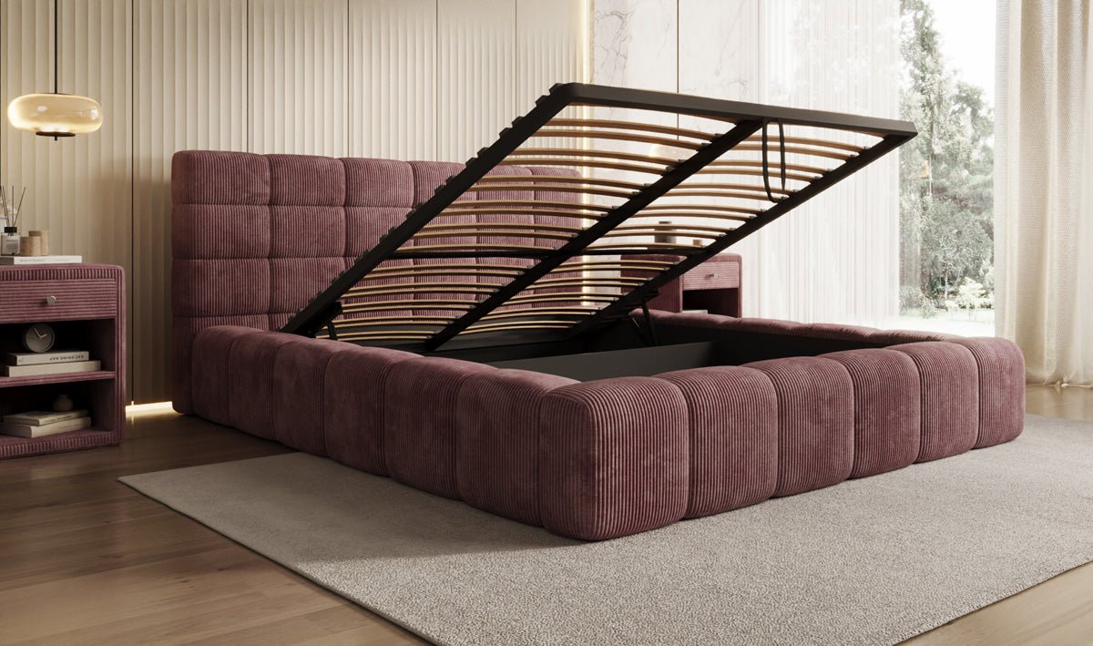 Designer Polsterbett Marshmallow in Cord mit Stauraum