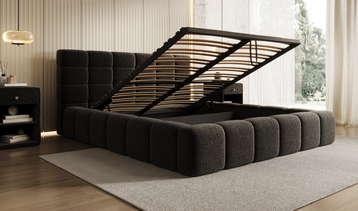 Designer Polsterbett Marshmallow in Strukturstoff mit Stauraum