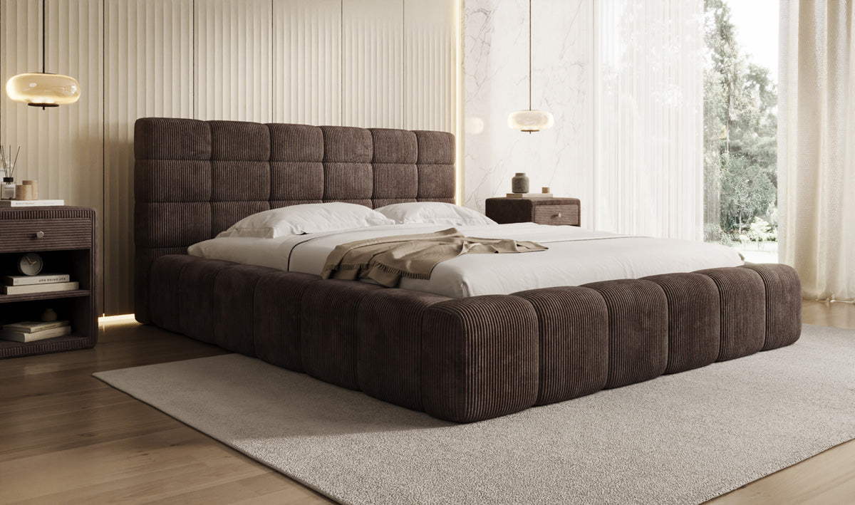 Designer Polsterbett Marshmallow in Cord mit Stauraum