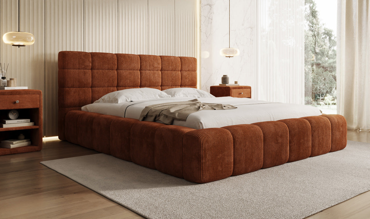 Designer Polsterbett Marshmallow in Cord mit Stauraum