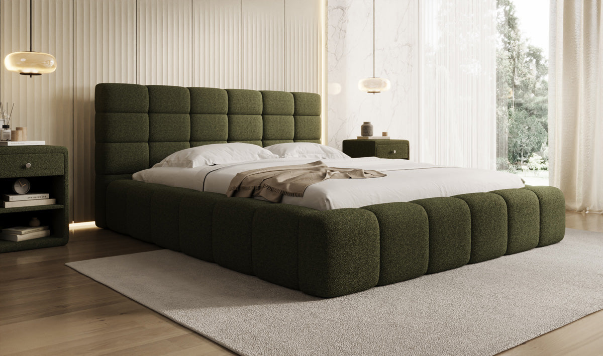 Designer Polsterbett Marshmallow in Teddy Bouclé mit Stauraum