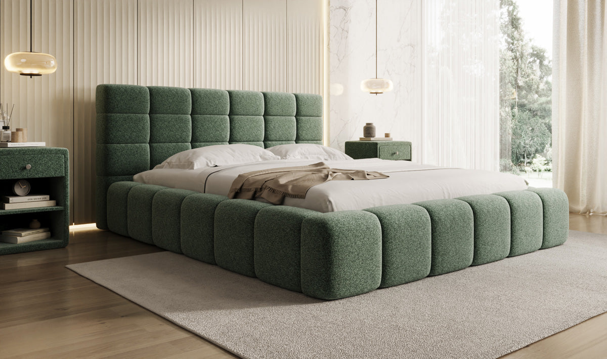 Designer Polsterbett Marshmallow in Strukturstoff mit Stauraum