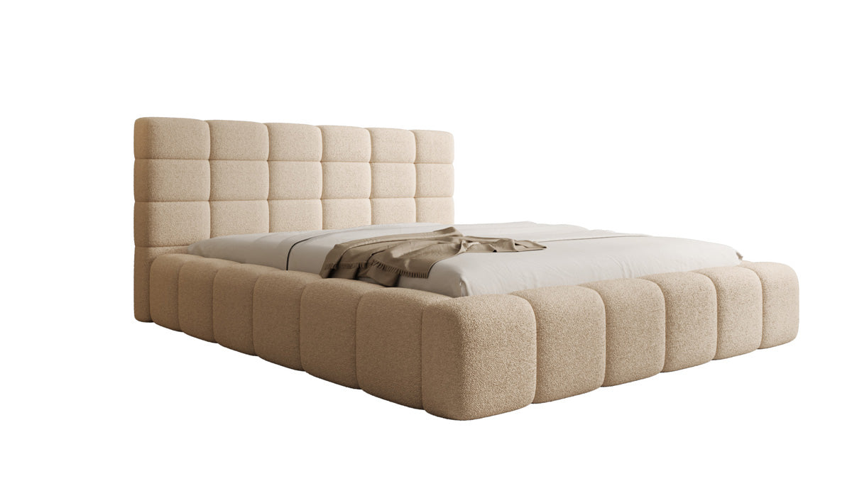 Designer Polsterbett Marshmallow in Teddy Bouclé mit Stauraum