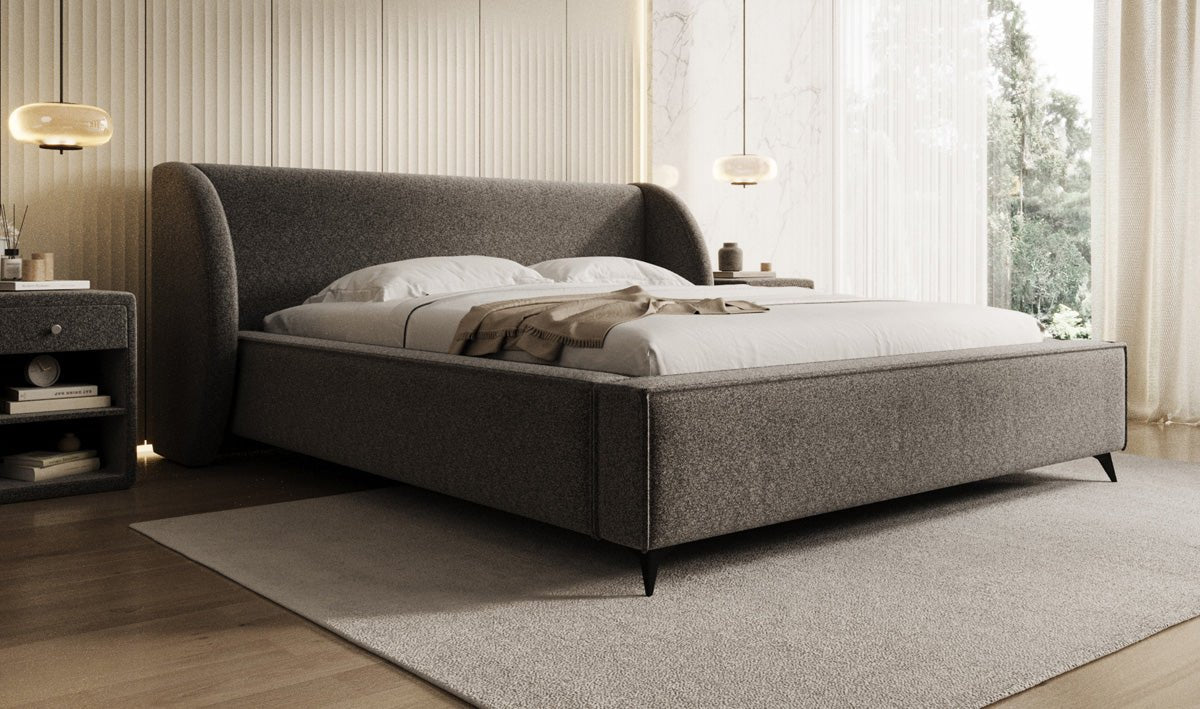 Designer Polsterbett Freya in Strukturstoff mit Stauraum