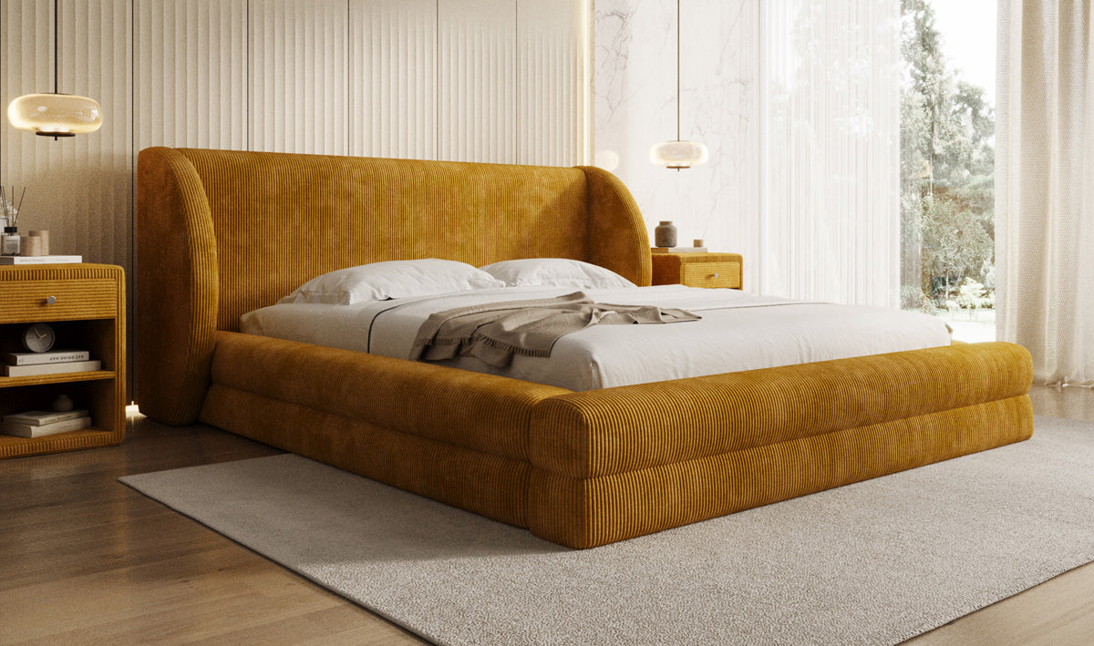 Designer Polsterbett Liv Cord mit Stauraum