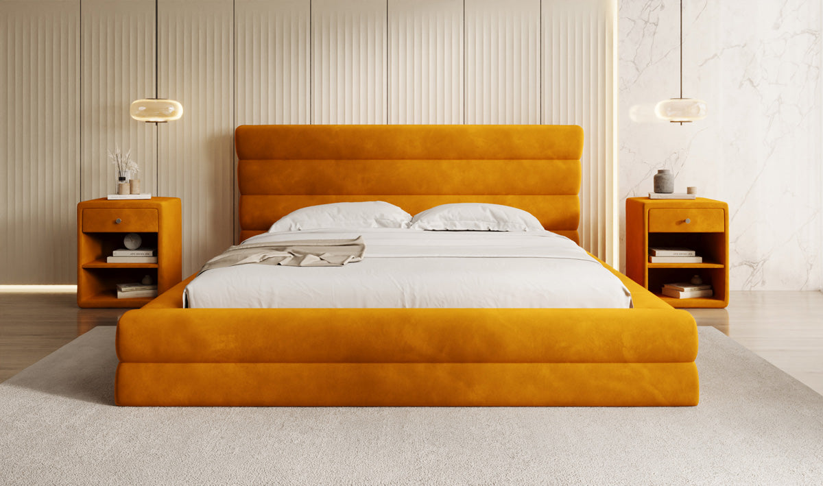 Designer Polsterbett Maren in Samt mit Stauraum