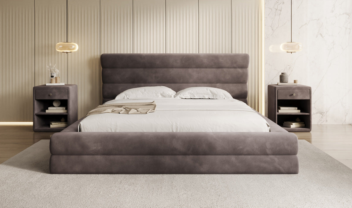 Designer Polsterbett Maren in Samt mit Stauraum