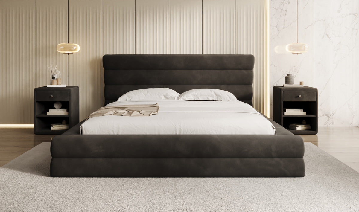 Designer Polsterbett Maren in Samt mit Stauraum