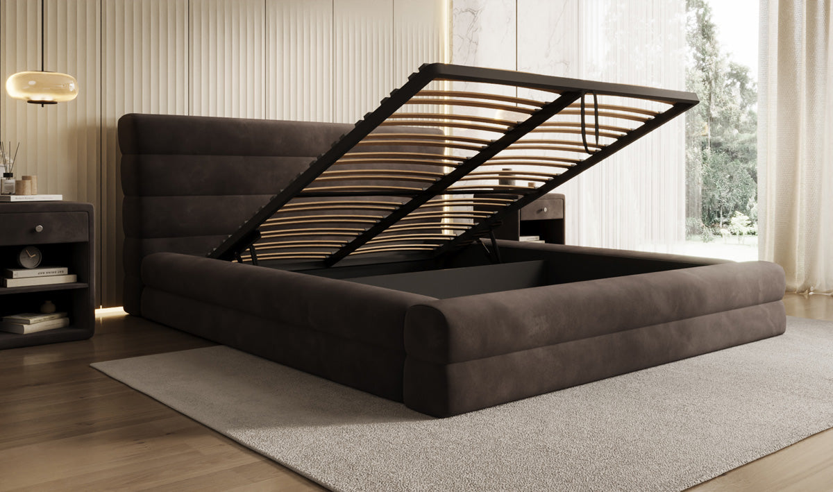 Designer Polsterbett Maren in Samt mit Stauraum