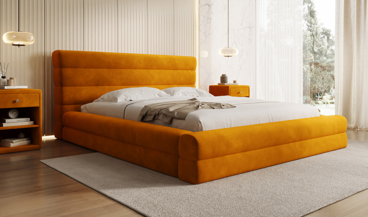 Designer Polsterbett Maren in Samt mit Stauraum
