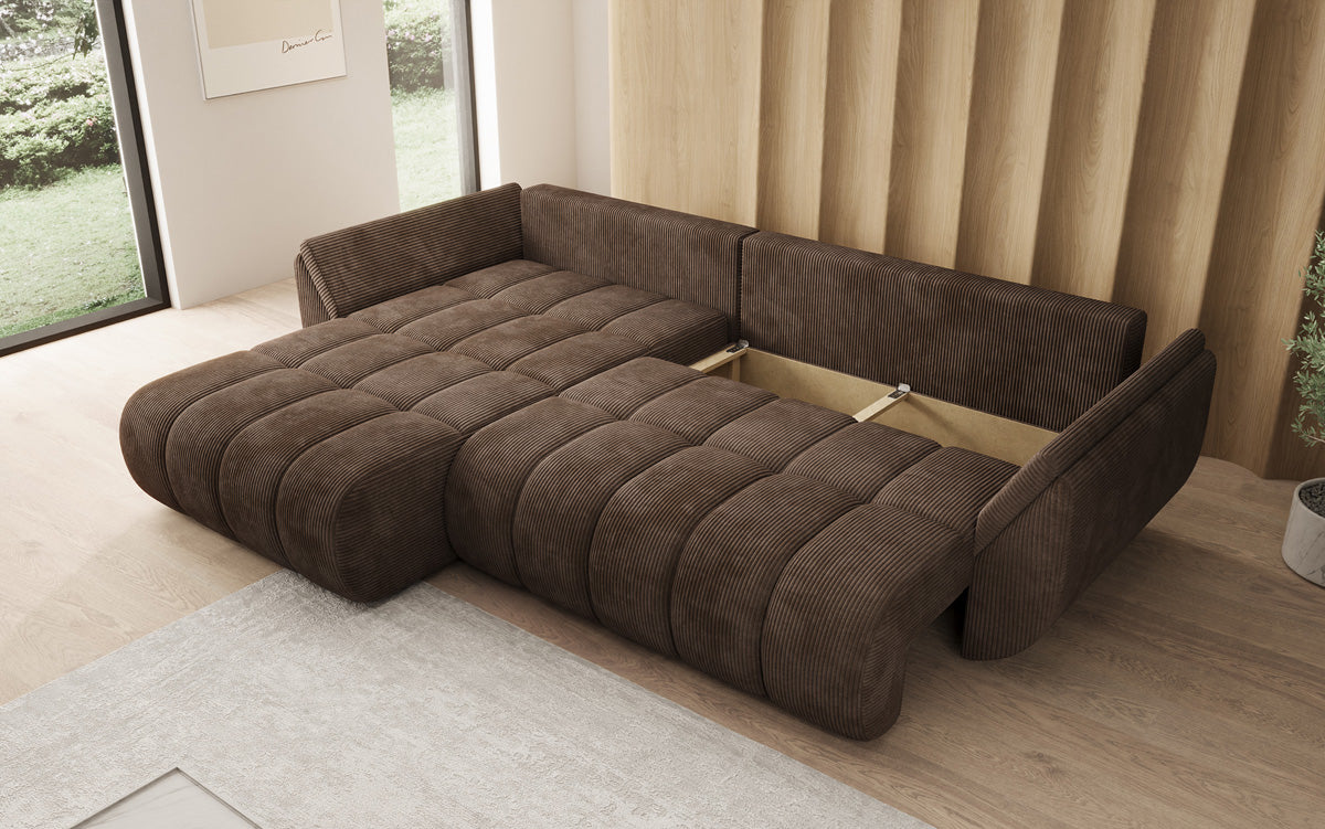 Designer Sofa Lenoa L mit Schlaffunktion und Stauraum in Cord
