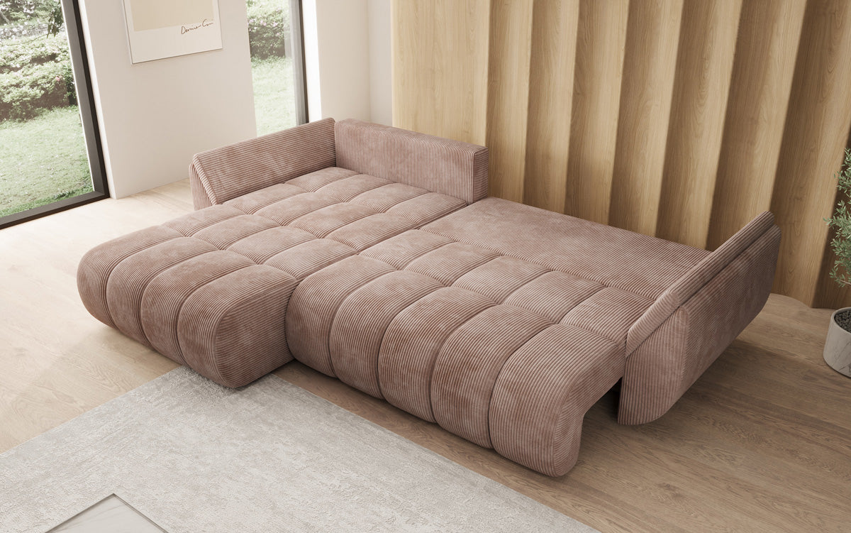 Designer Sofa Lenoa L mit Schlaffunktion und Stauraum in Cord