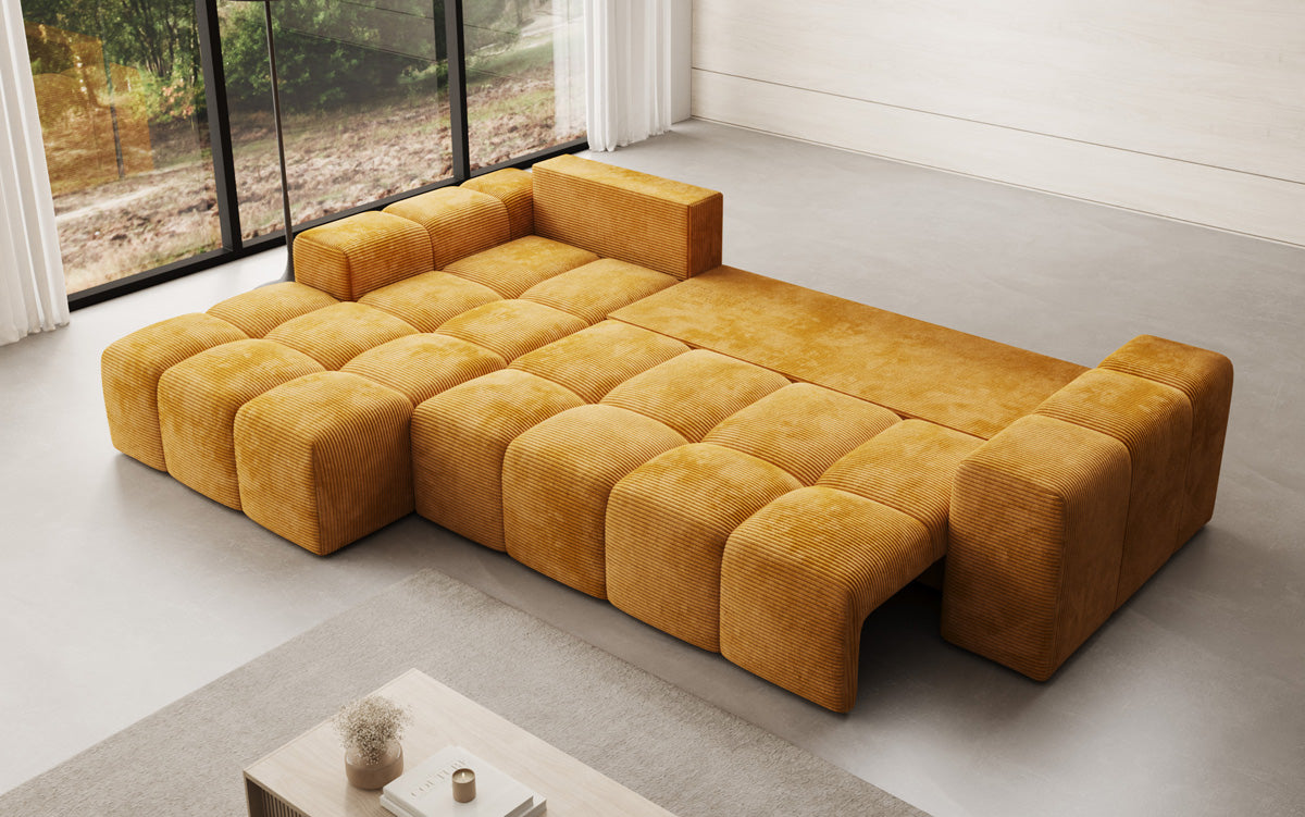 Designer Sofa Aila mit Schlaf- und Klappfunktion in Cord