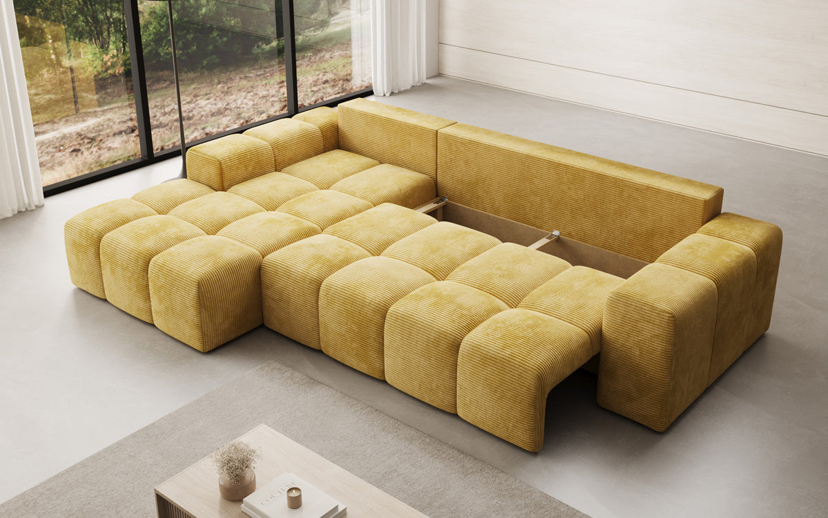 Designer Sofa Aila mit Schlaf- und Klappfunktion in Cord