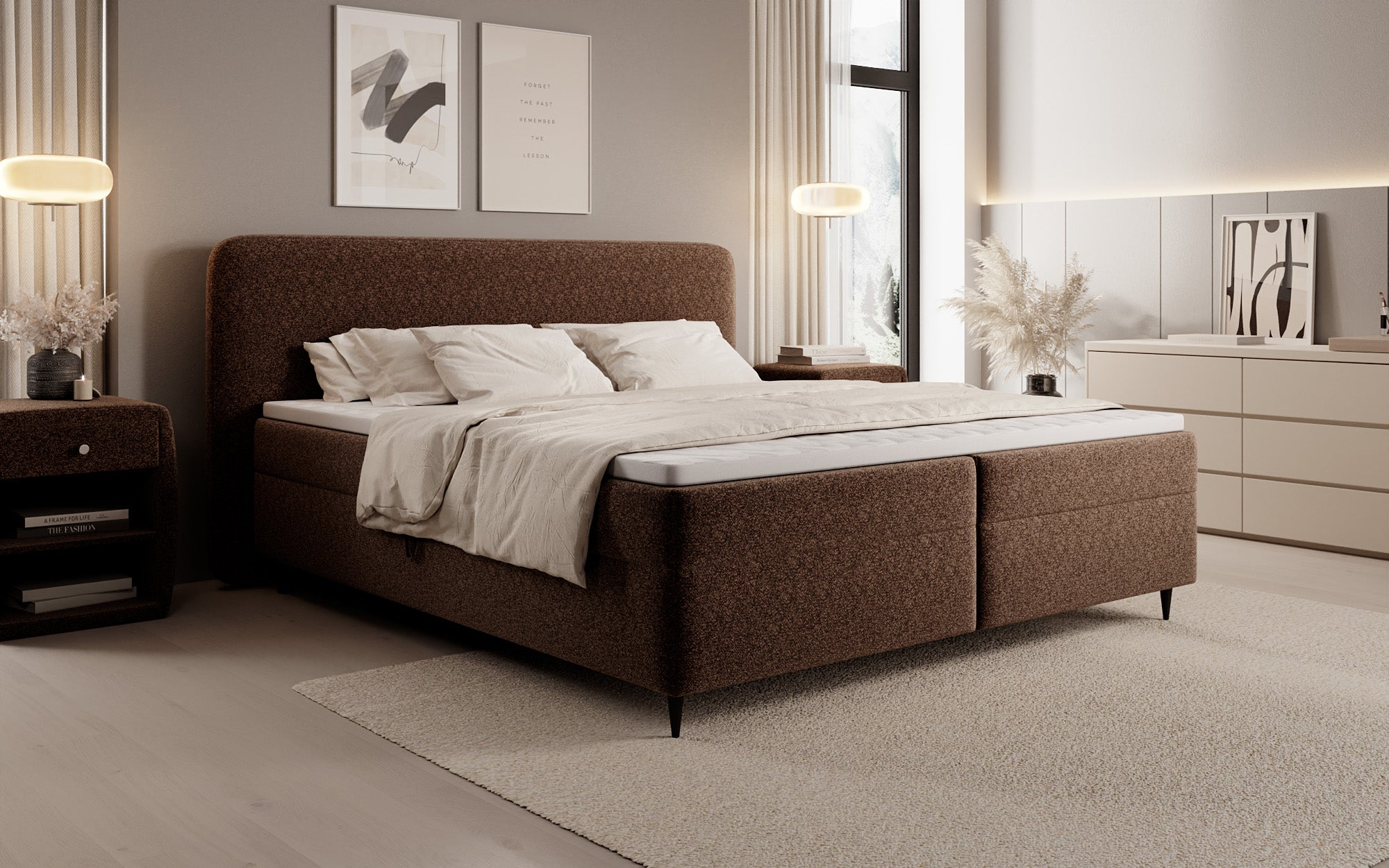 Boxspringbett Nea in Strukturstoff mit Stauraum
