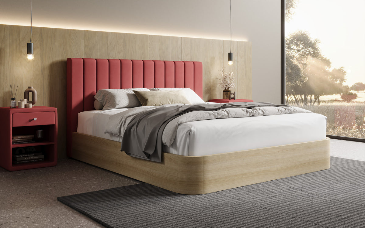 Designer Polsterbett Fiore Linea in Stoff mit Stauraum
