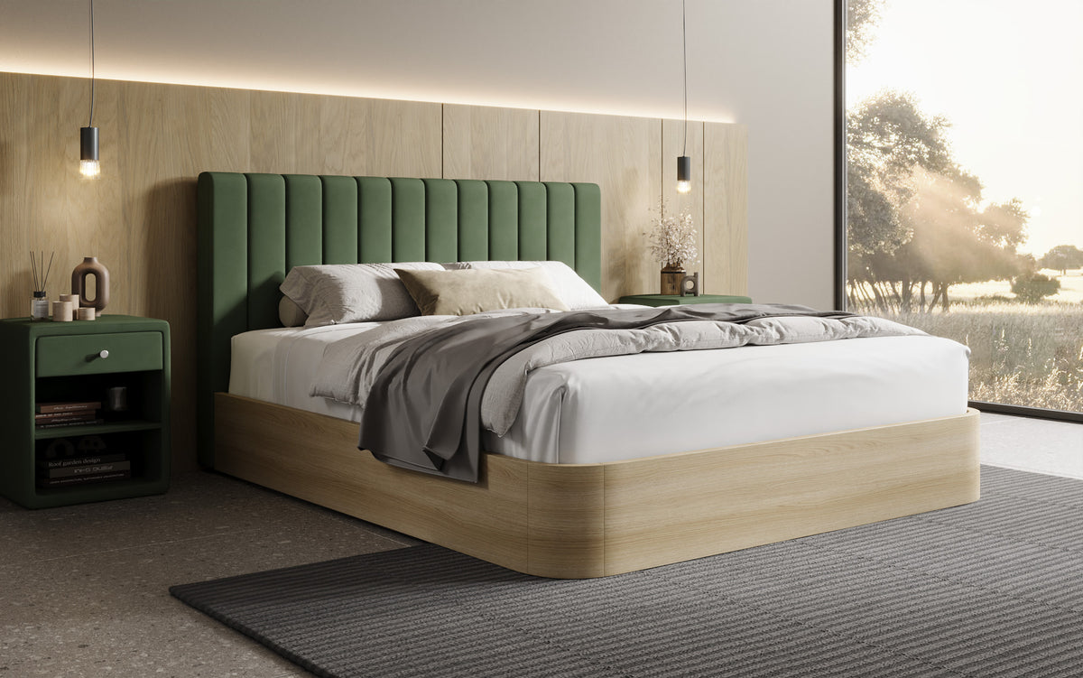 Designer Polsterbett Fiore Linea in Stoff mit Stauraum