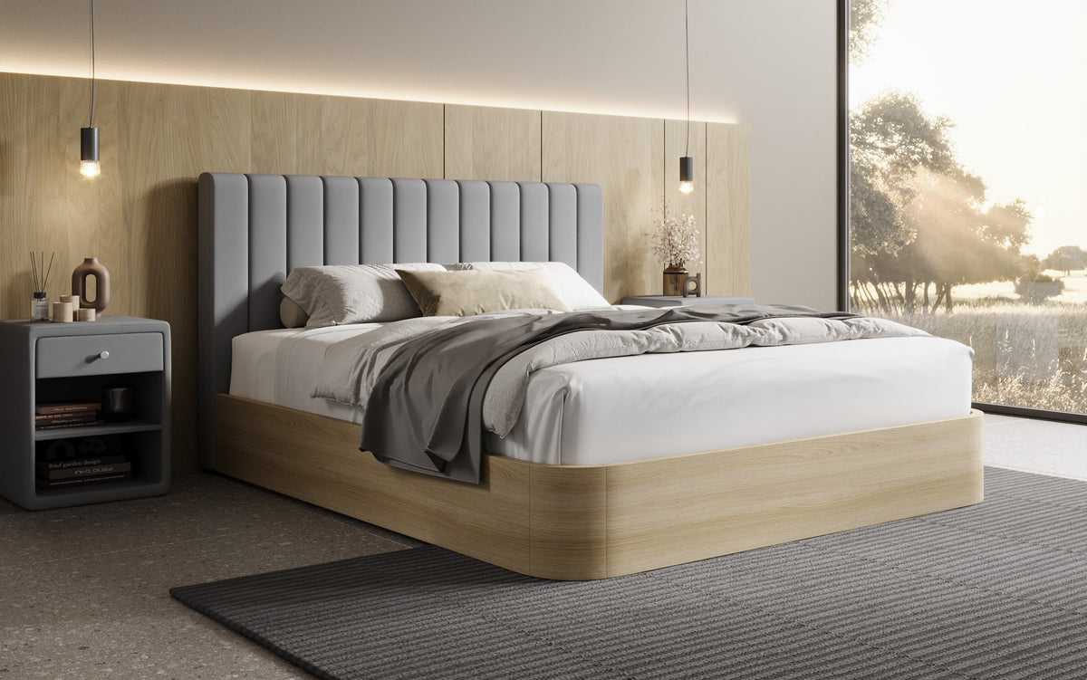 Designer Polsterbett Fiore Linea in Stoff mit Stauraum