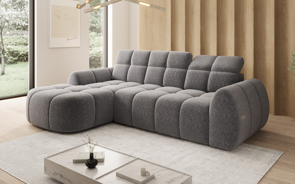 Designer Ecksofa Bjork in Strukturstoff mit elektrischer Sitzerweiterung