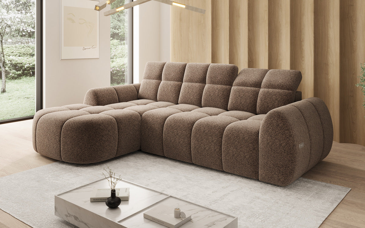 Designer Ecksofa Bjork in Strukturstoff mit elektrischer Sitzerweiterung