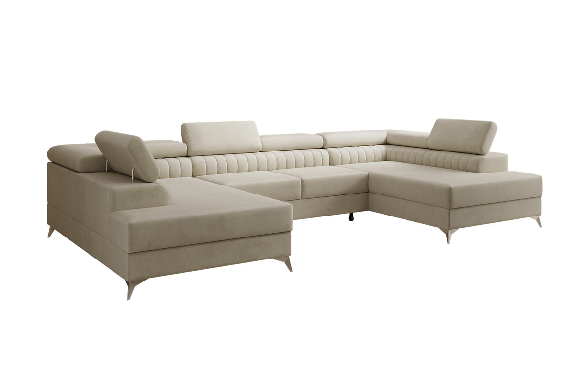 Designer Sofa Aurea U mit Schlaf- und Klappfunktion in Samt
