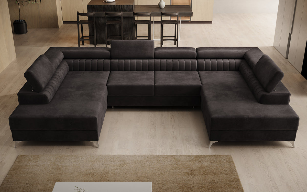 Designer Sofa Aurea U mit Schlaf- und Klappfunktion in Samt