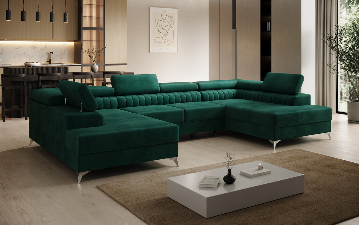 Designer Sofa Aurea U mit Schlaf- und Klappfunktion in Samt