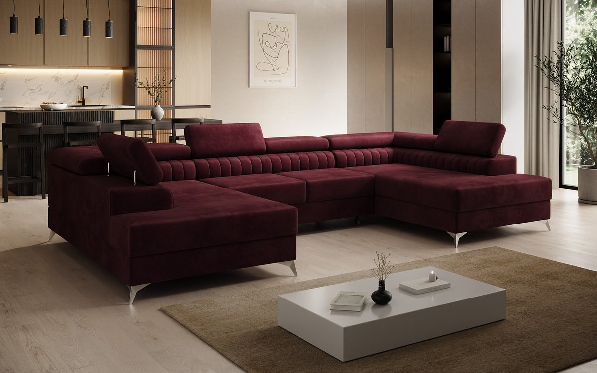 Designer Sofa Aurea U mit Schlaf- und Klappfunktion in Samt