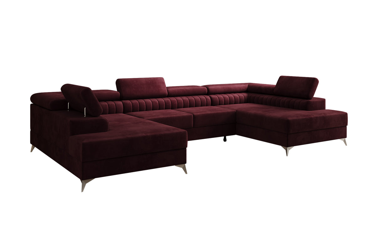 Designer Sofa Aurea U mit Schlaf- und Klappfunktion in Samt