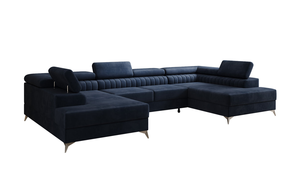 Designer Sofa Aurea U mit Schlaf- und Klappfunktion in Samt
