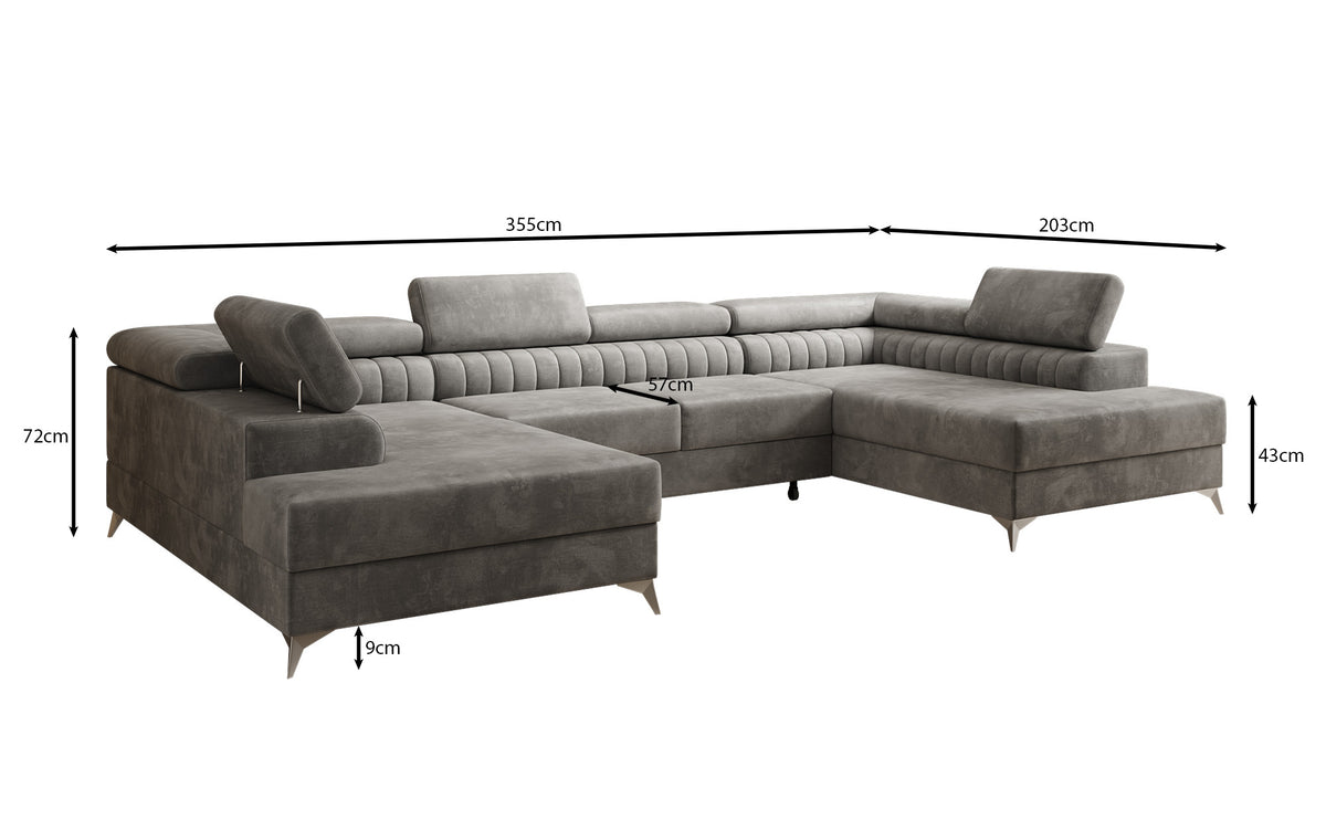Designer Sofa Aurea U mit Schlaf- und Klappfunktion in Samt