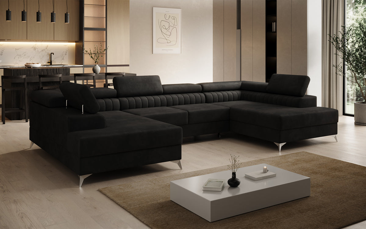 Designer Sofa Aurea U mit Schlaf- und Klappfunktion in Samt