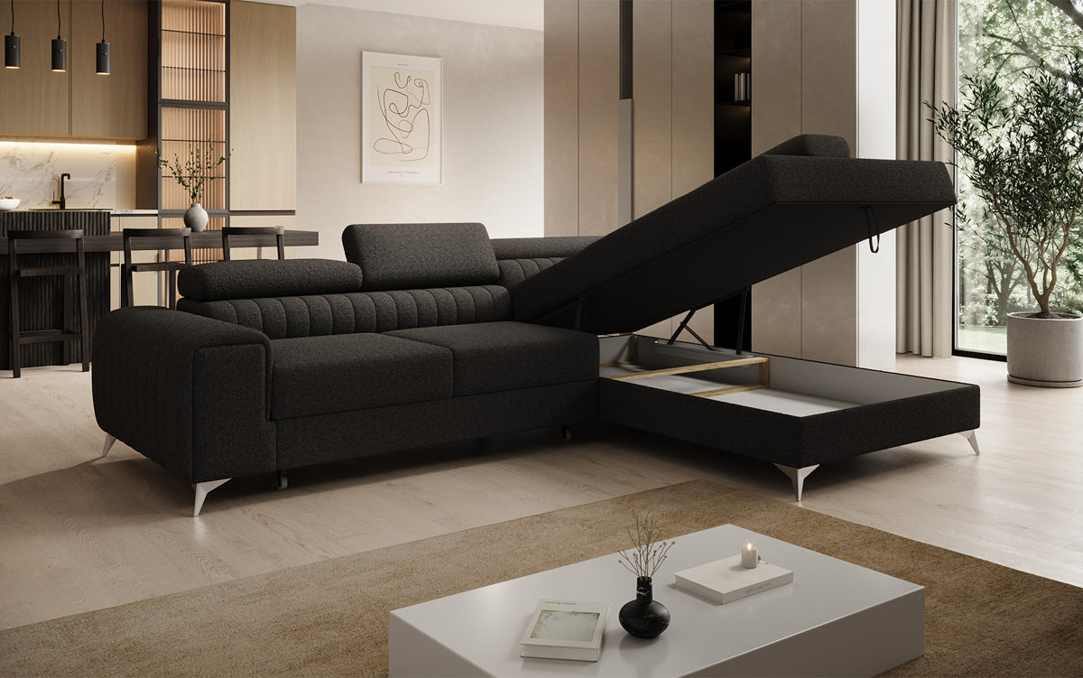 Designer Ecksofa Aurea mit Schlaf- und Klappfunktion in Bouclé