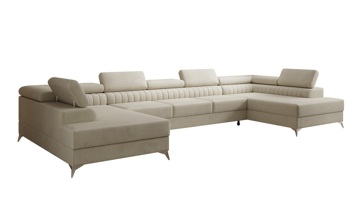 Designer Sofa Aurea U XXL mit Schlaf- und Klappfunktion in Samt