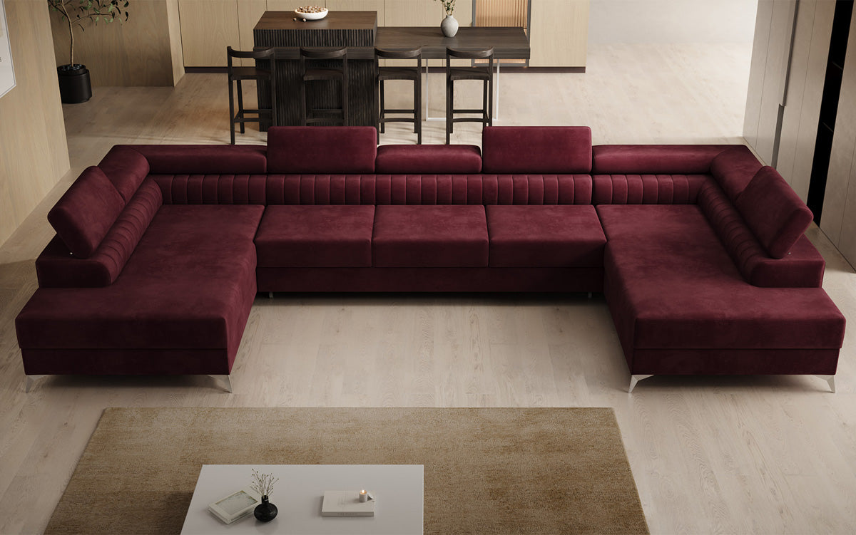 Designer Sofa Aurea U XXL mit Schlaf- und Klappfunktion in Samt