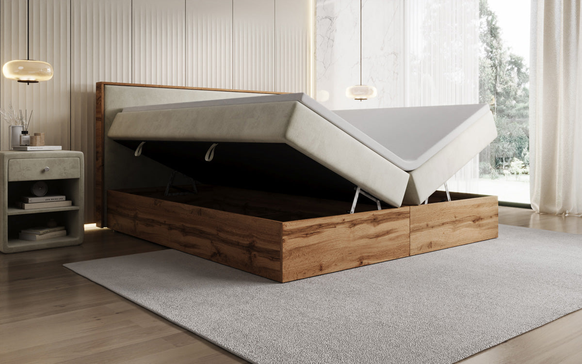Boxspringbett Timber mit Stauraum in Samt