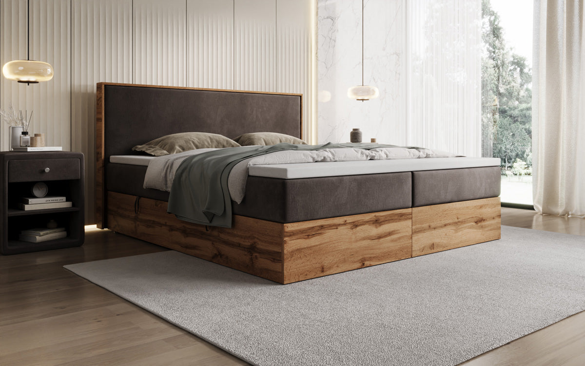 Boxspringbett Timber mit Stauraum in Samt