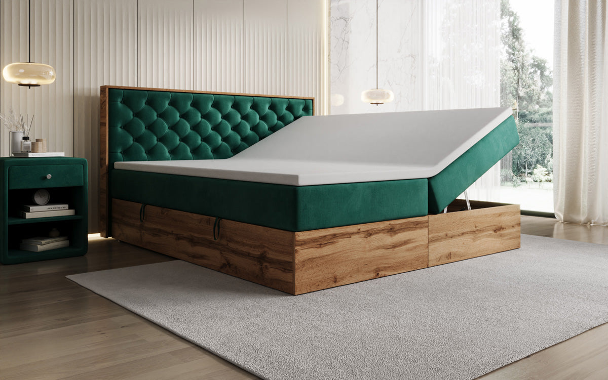 Boxspringbett Timber Chester mit Stauraum in Samt