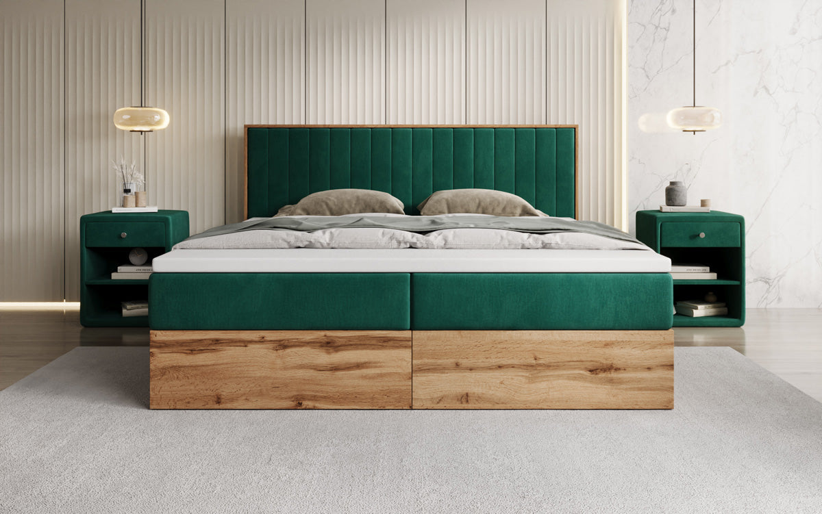 Boxspringbett Timber Line mit Stauraum in Samt