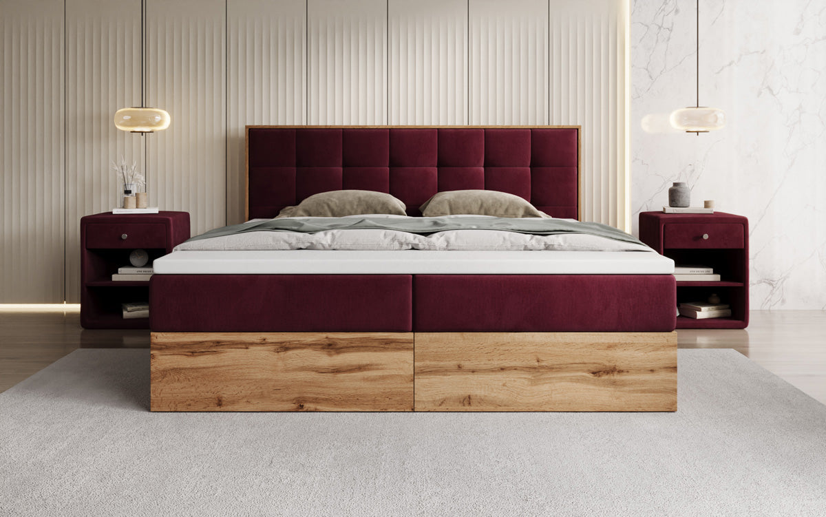 Boxspringbett Timber Quad mit Stauraum in Samt