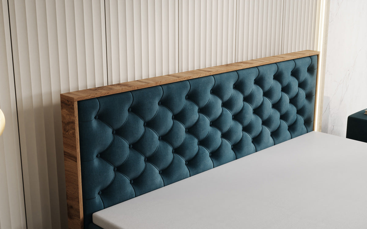 Boxspringbett Timber Chester mit Stauraum in Samt
