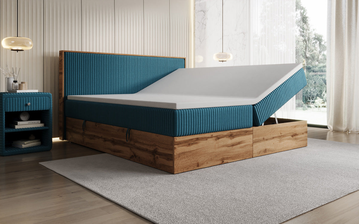 Boxspringbett Timber in Cord mit Stauraum