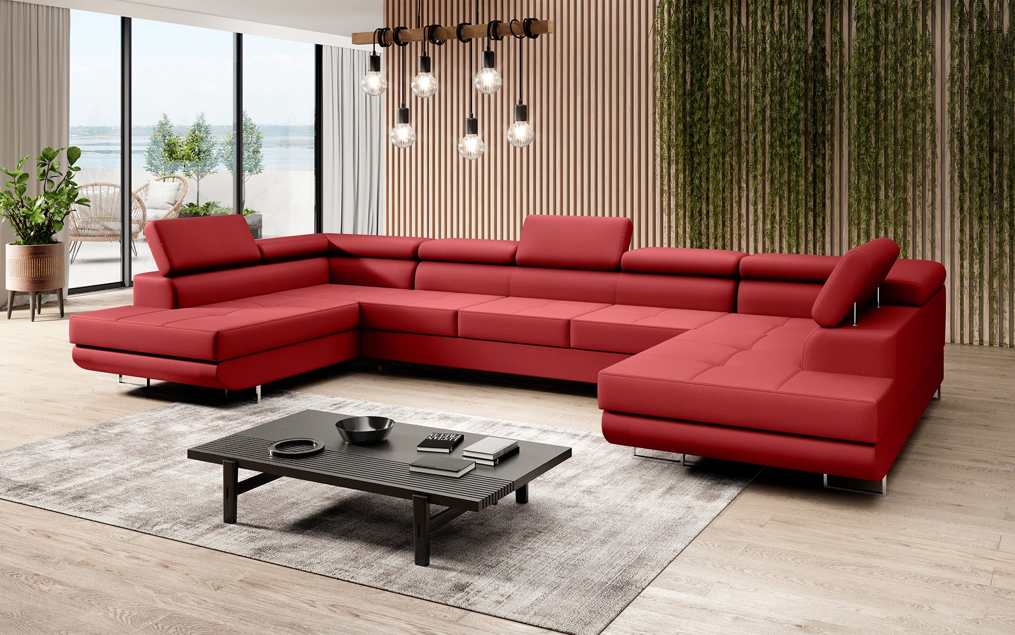 Designer Sofa Taormina mit Schlaf- und Klappfunktion in Kunstleder