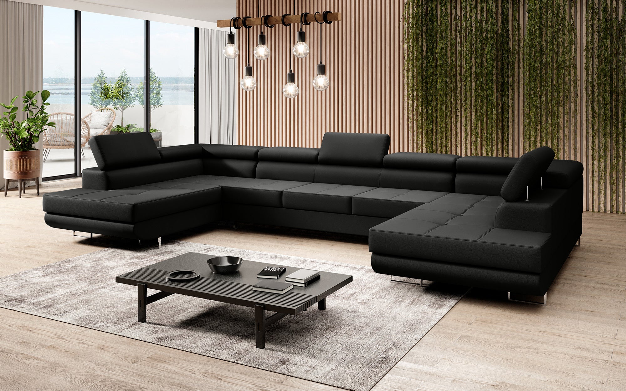 Designer Sofa Taormina mit Schlaf- und Klappfunktion in Kunstleder