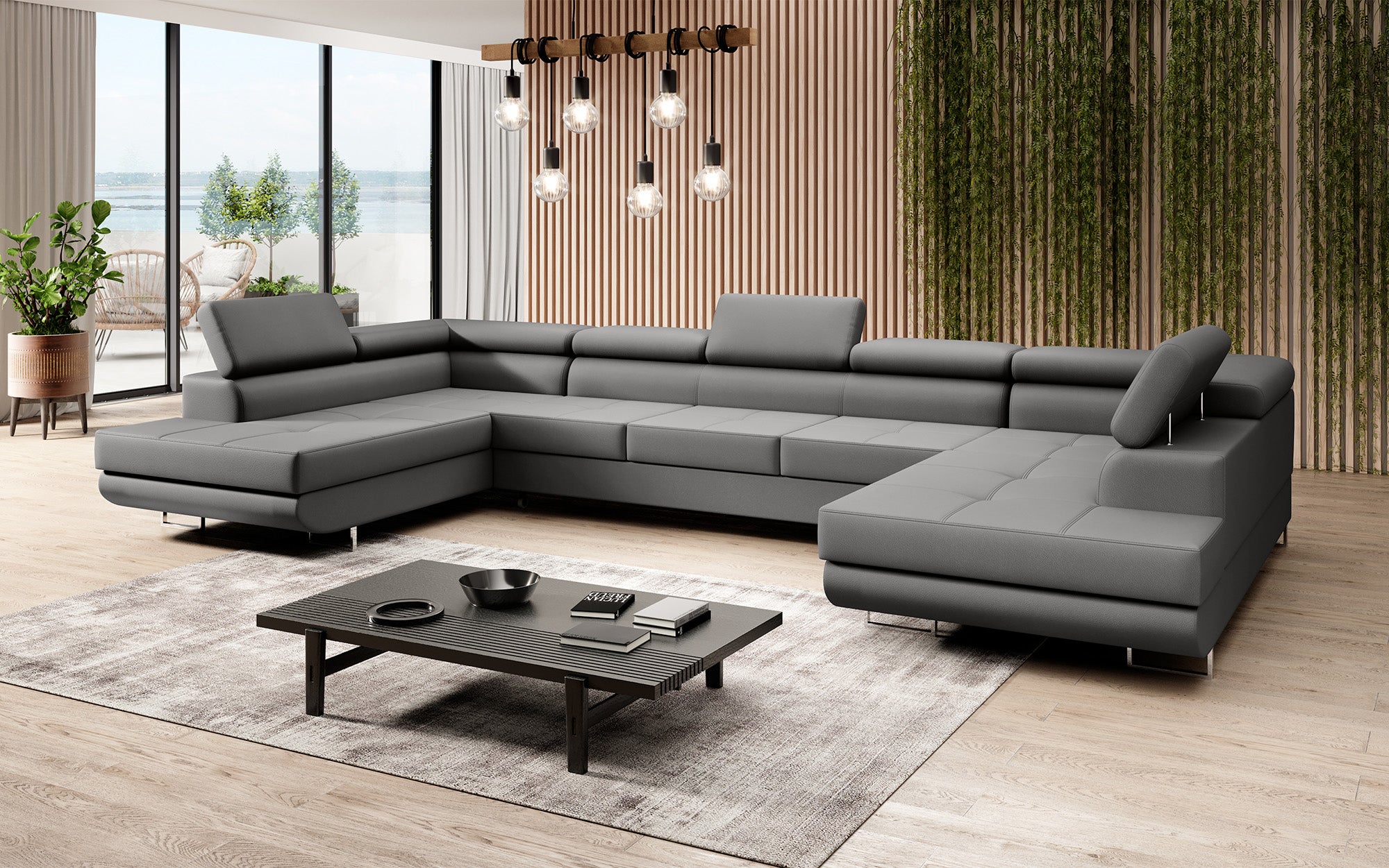 Designer Sofa Taormina mit Schlaf- und Klappfunktion in Kunstleder