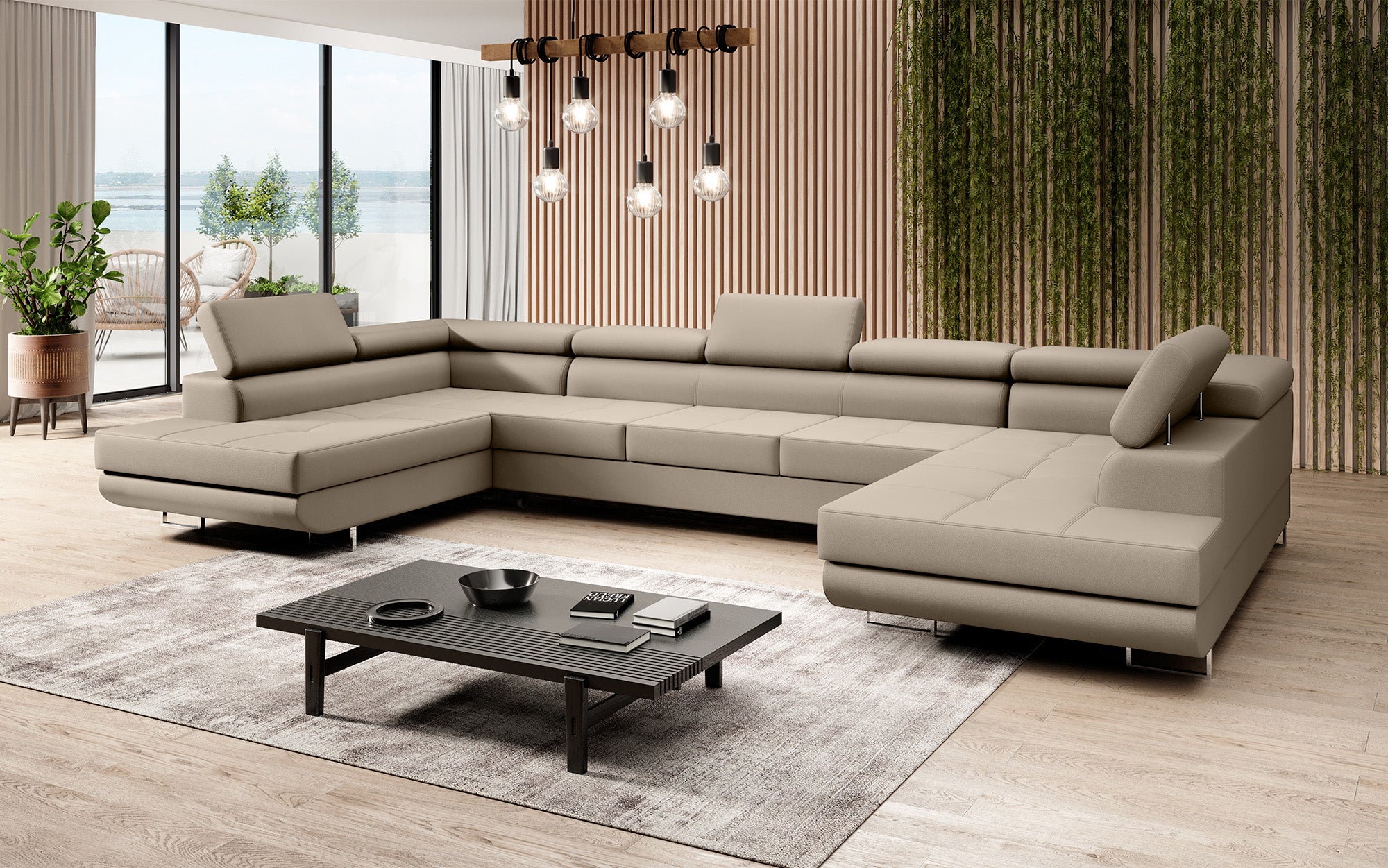 Designer Sofa Taormina mit Schlaf- und Klappfunktion in Kunstleder