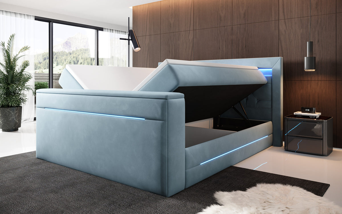 Boxspringbett Pluto mit TV Lift, RGB und Stauraum