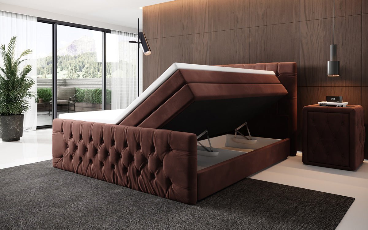 OUTLET-Boxspringbett Velutto mit Stauraum - Chesterfieldoptik/200x200/Braun/H3