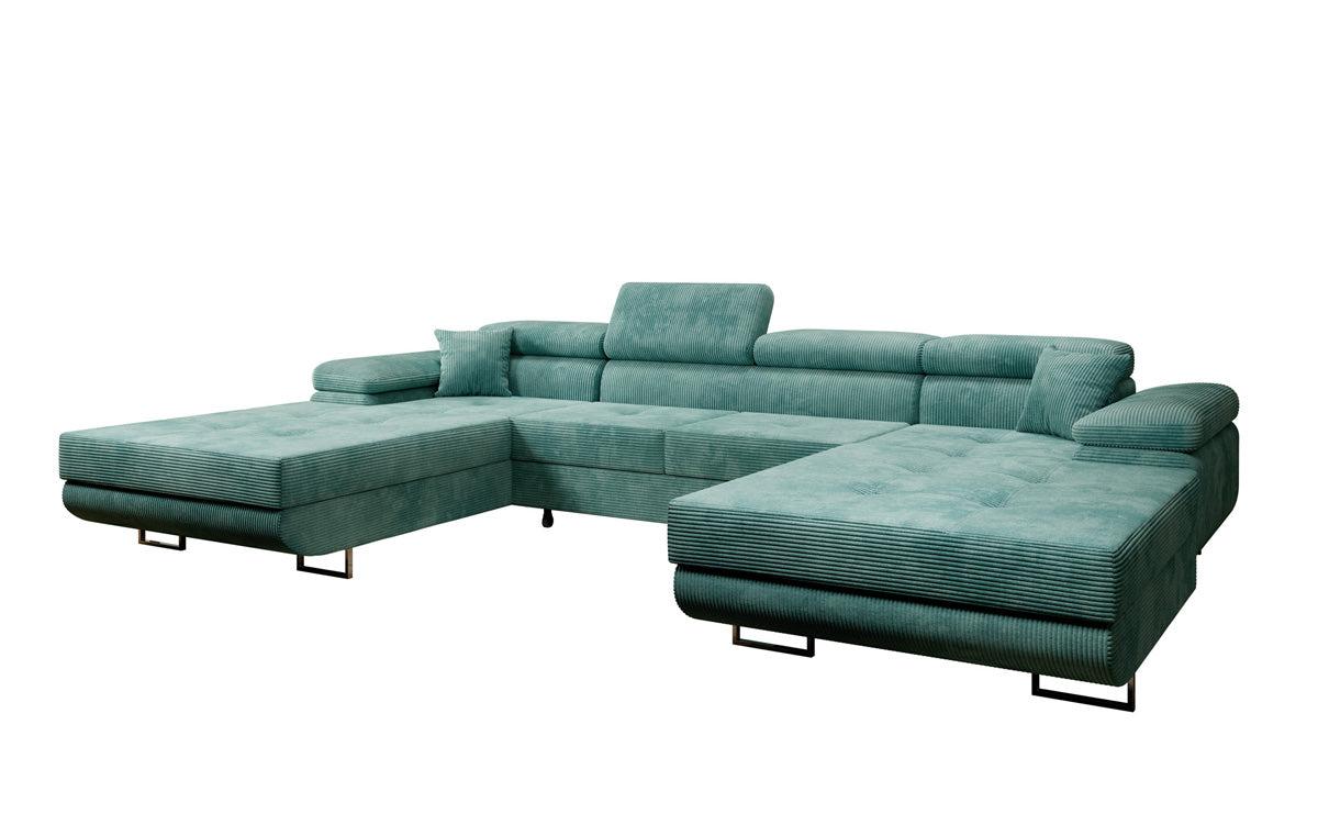 Designer Sofa Calvera U mit Schlaf- und Klappfunktion in Cord