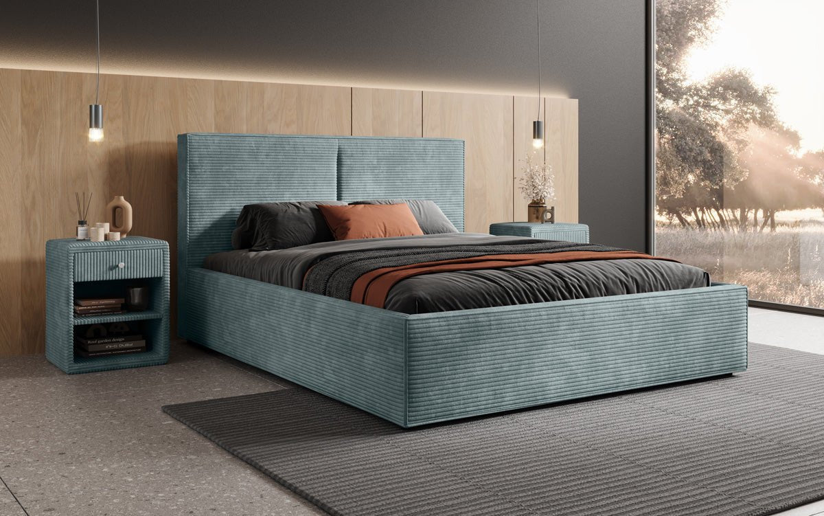 Designer Polsterbett Elara in Cord mit Stauraum